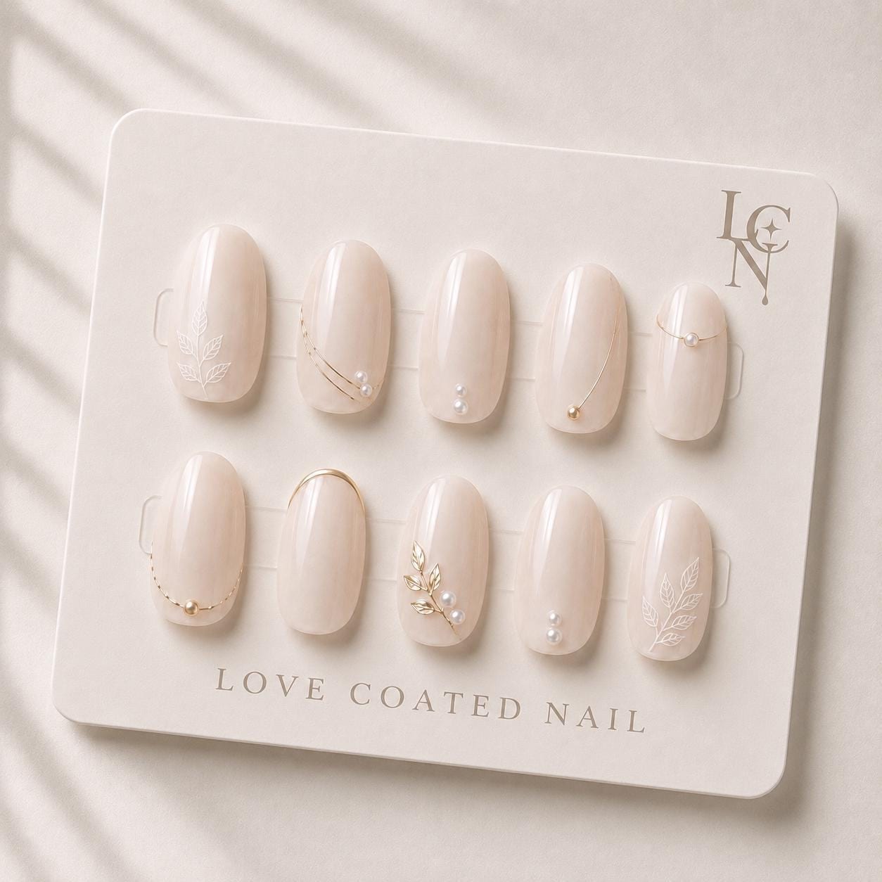Bridal Press On Nails, Pearl Bridal Nails, Quiet Luxury Nails, Ivory Wedding Nails, Elegant Nude Almond Press Ons