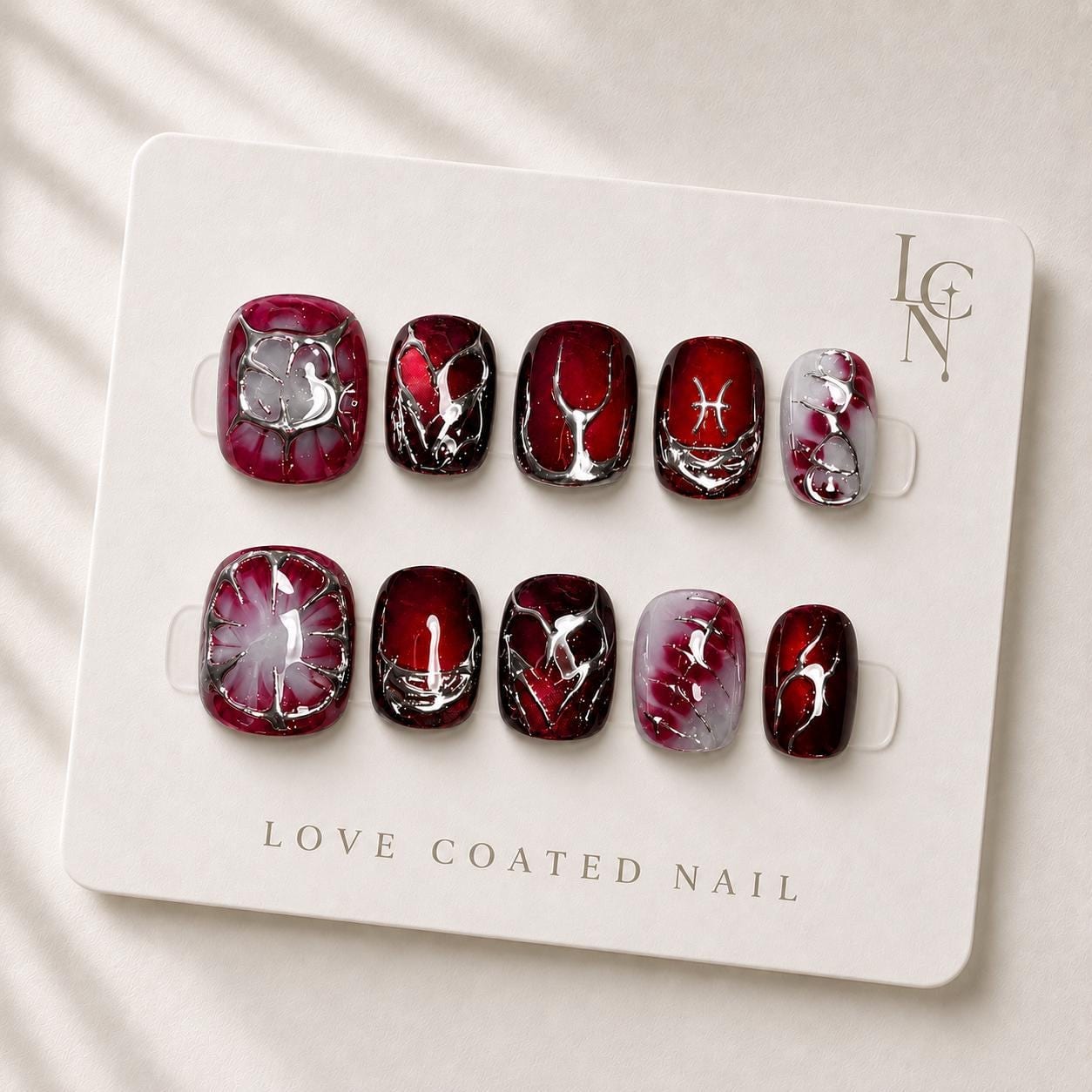 Gothic Nails, Gothic Press On Nails, Halloween Nails, Gothic Fake Nails, Burgundy Chrome Nails, Personalized Zodiac Nails