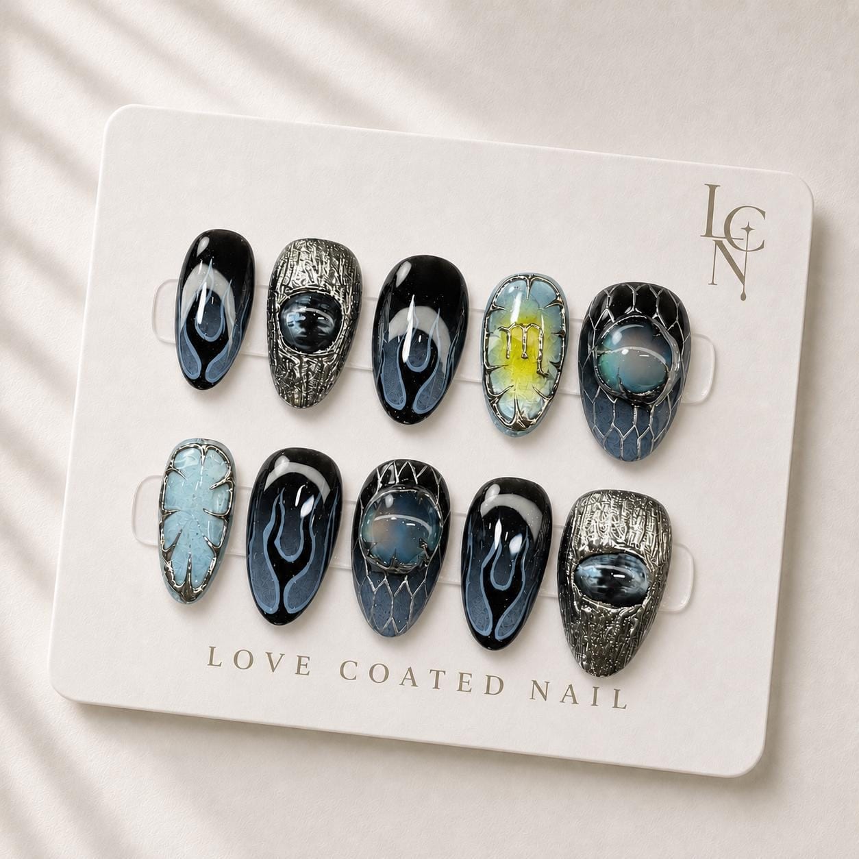 Gothic Nails, Gothic Press On Nails, Halloween Nails, Gothic Fake Nails, Black Silver Nails, Cat Eye Press On Nails
