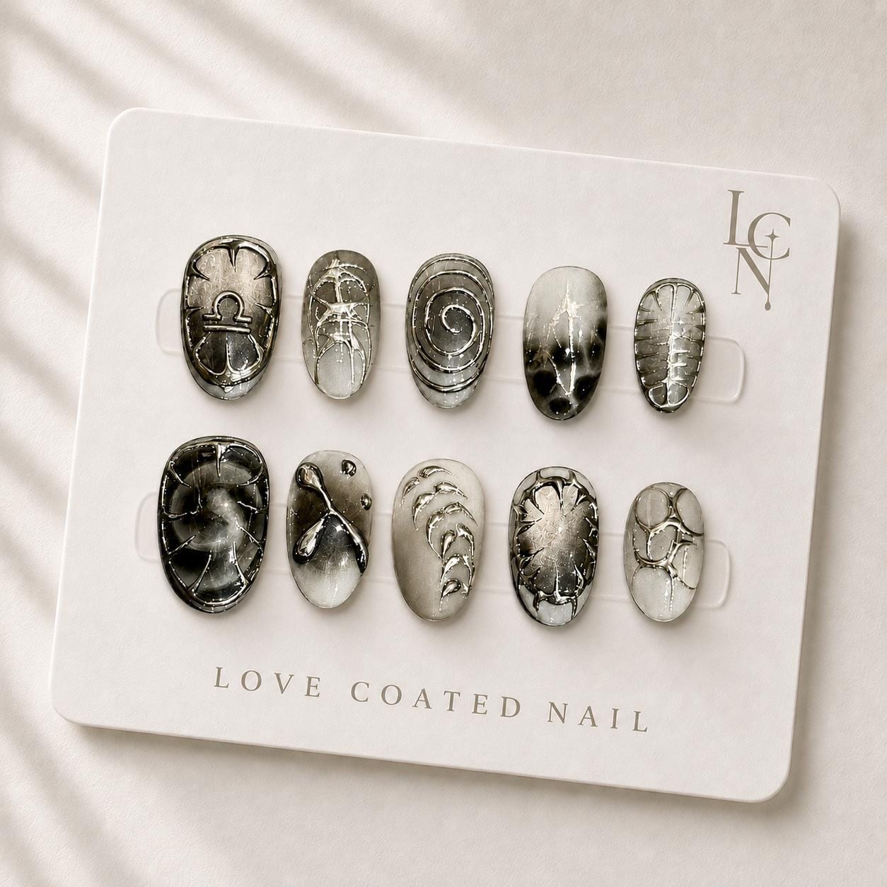 Celestial Press On Nails, Silver Chrome Nails, Astrology Nail Set, Moon Phase Nails, Handmade Luxury Personalized Zodiac