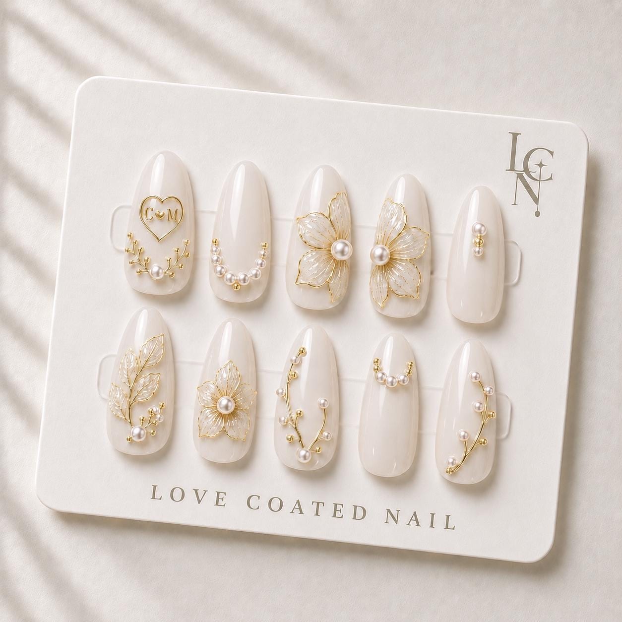 Bridal Nails, Personalized Bridal Press On Nails, Custom Initial Wedding Nails, Pearl Flower Nails, Luxury Bridal Gift