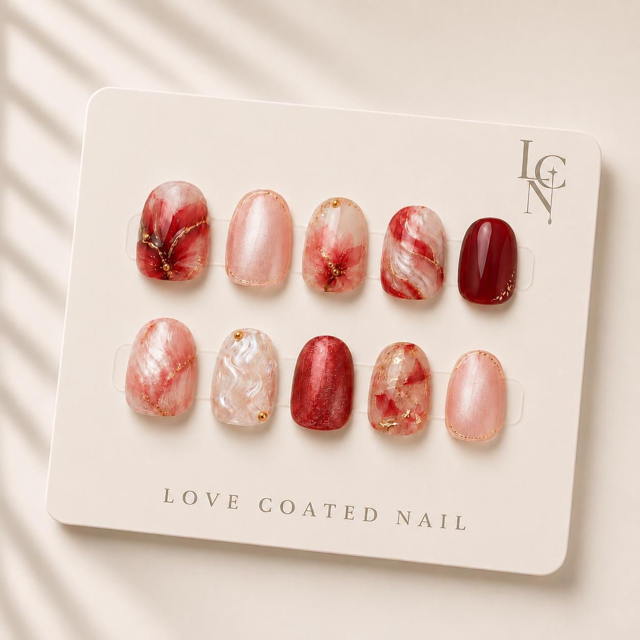 Short Press On Nails, Short Nails, Red Press On Nails, Floral Press On Nails, Burgundy Nails, Handmade Square Nails