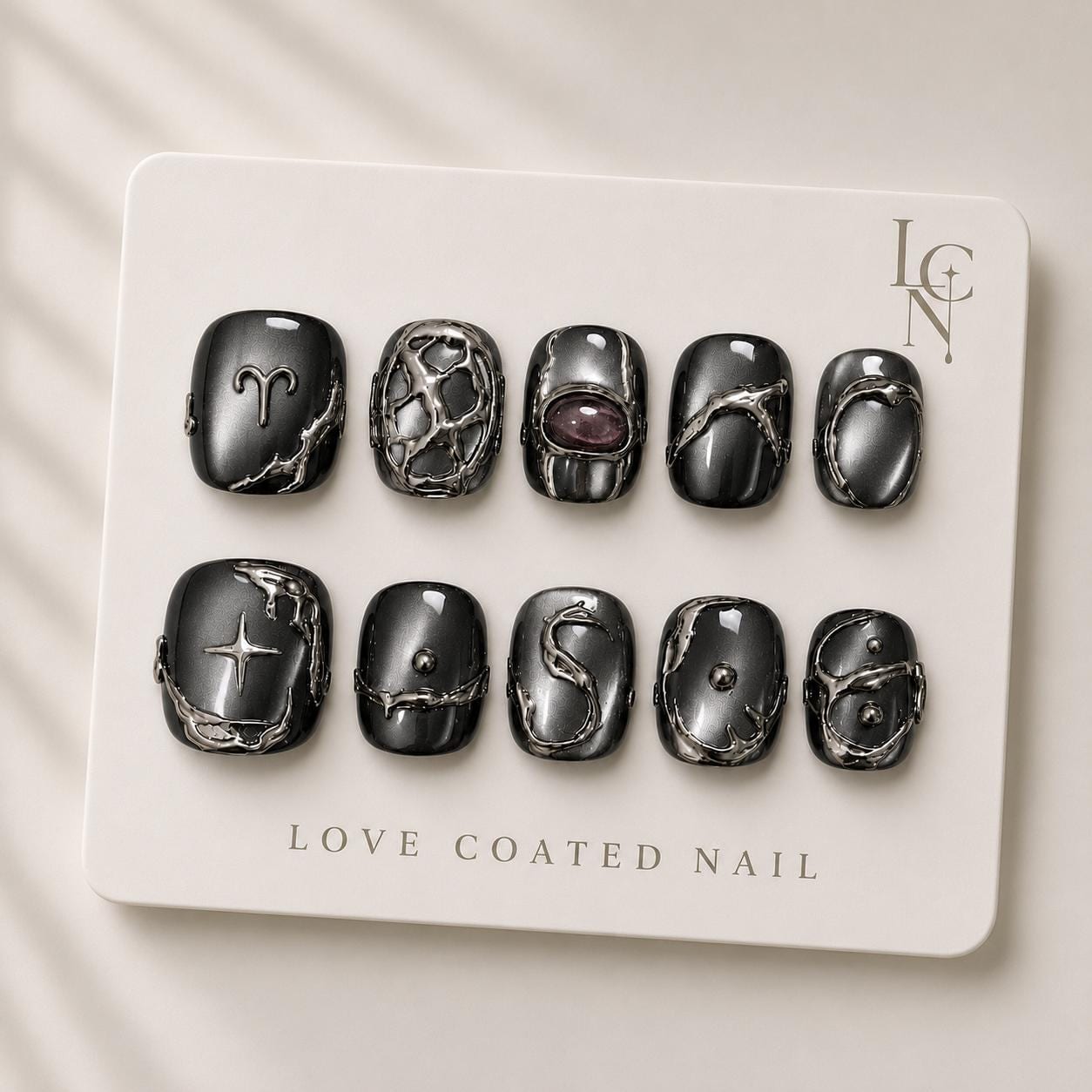 Gothic Nails, Gothic Press On Nails, Gothic Fake Nails, Black Chrome Nails, Dark Luxury Press On Nails, Personalized Zodiac Nails