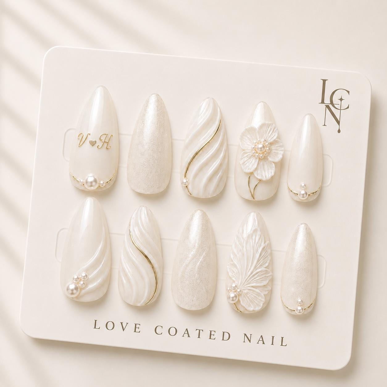 Bridal Nails, Bridal Press On Nails, Wedding Nails, Wedding Press On Nails, Personalized Initial Nails, Pearl Bridal Nails