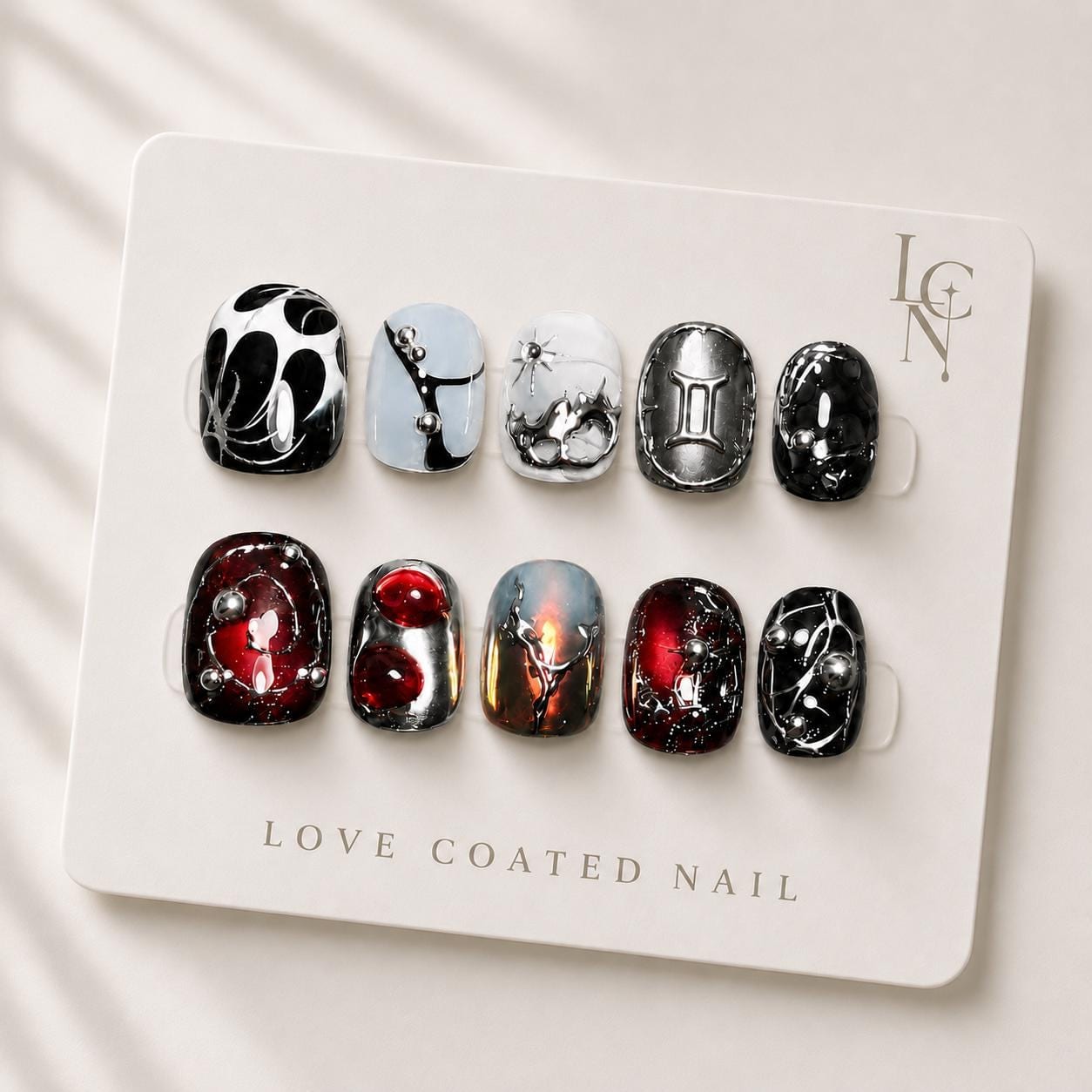 Gothic Nails, Gothic Press On Nails, Gothic Fake Nails, Black Chrome Nails, Burgundy Cat Eye Nails, Personalized Zodiac Press On Nails