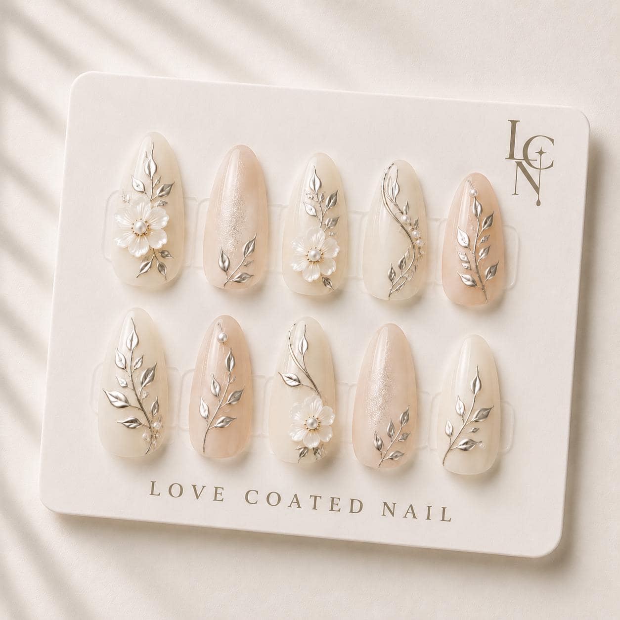 Bridal Nails, Bridal Press On Nails, Wedding Nails, Floral Wedding Nails, Luxury Ivory Press On Nails, Handmade Almond Nails