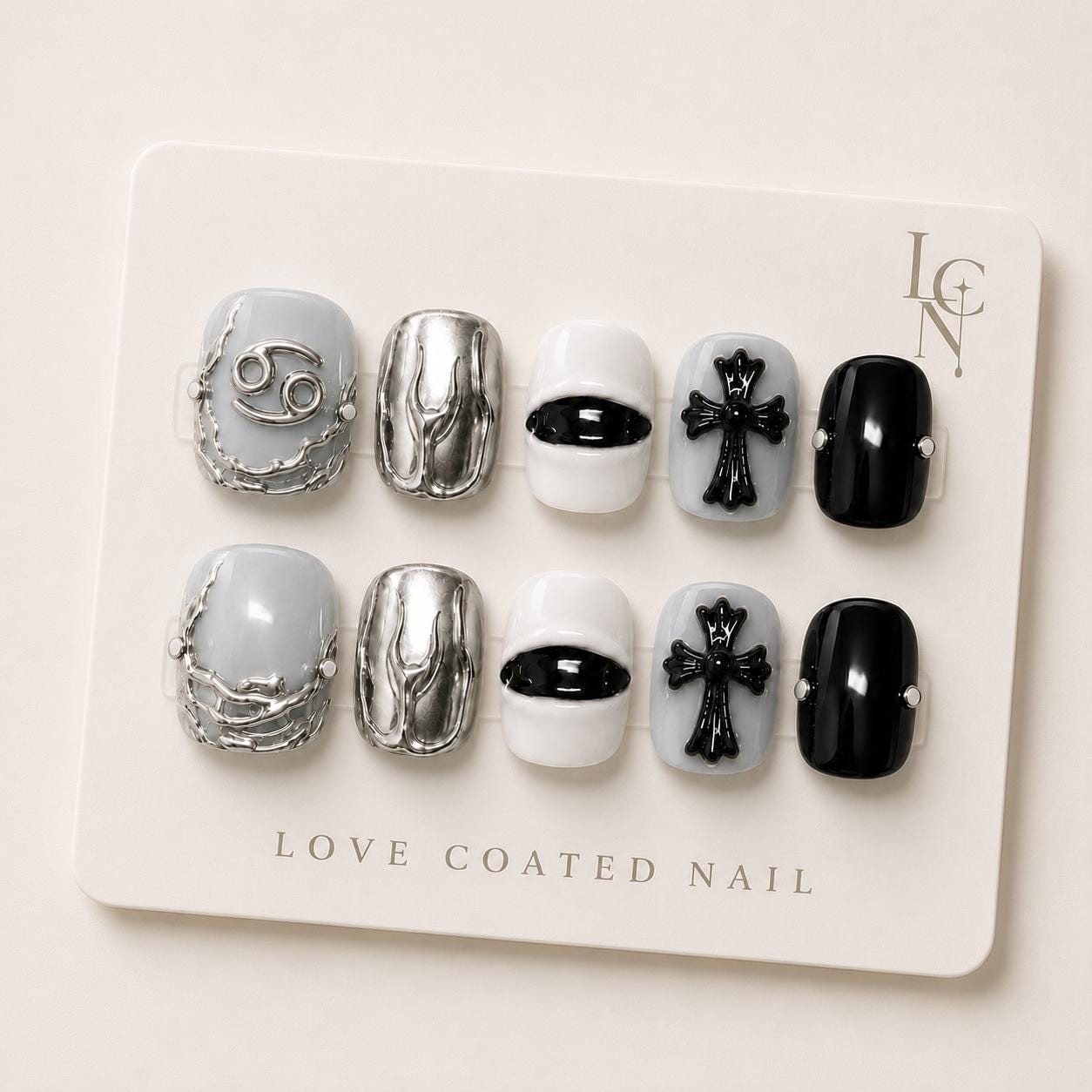 Gothic Nails, Gothic Press On Nails, Gothic Fake Nails, Black Chrome Cross Nails, Personalized Zodiac Press On Nails