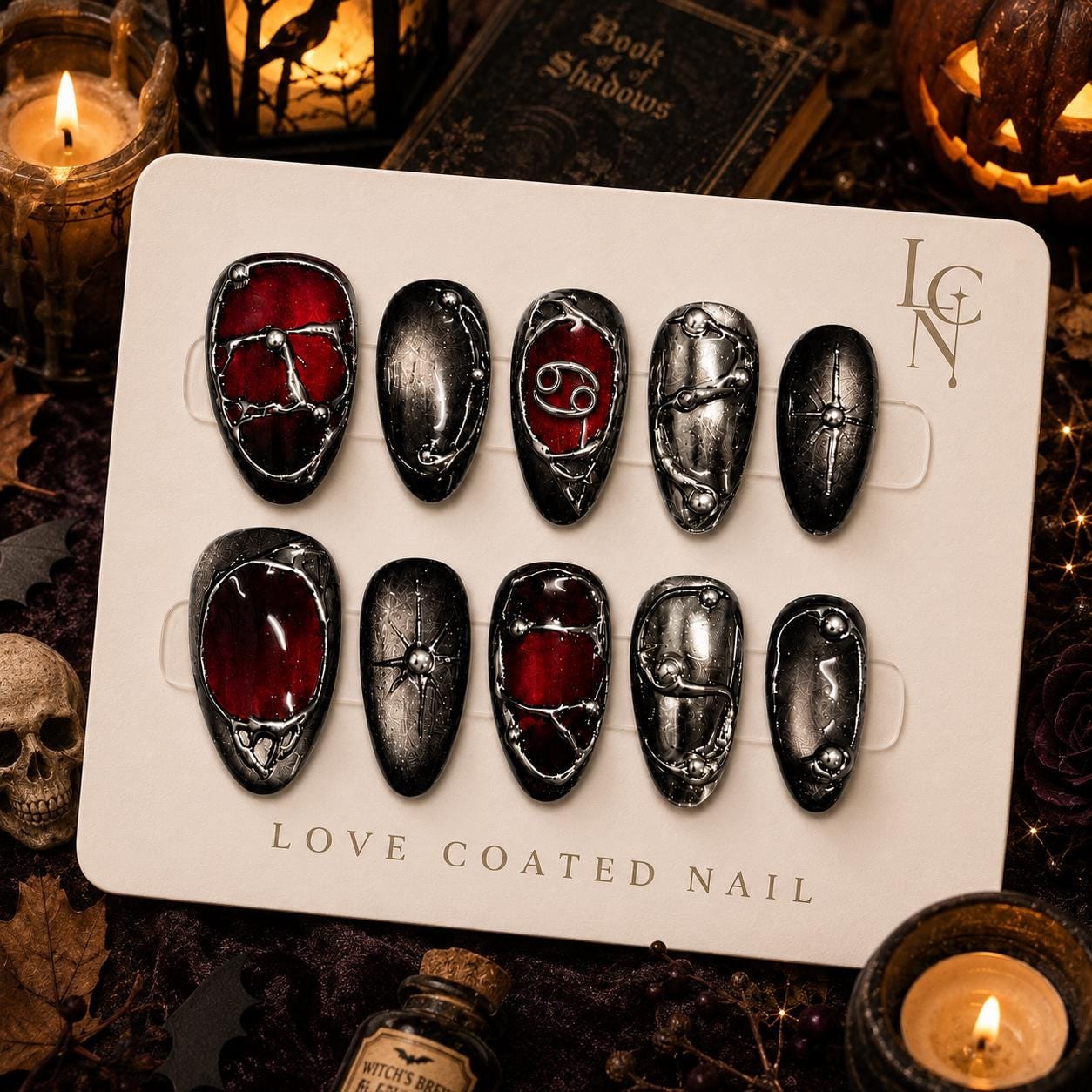 Halloween Nails, Halloween Press On Nails, Gothic Fake Nails, Gothic Press On Nails, Blood Red Nails, Fake Nails