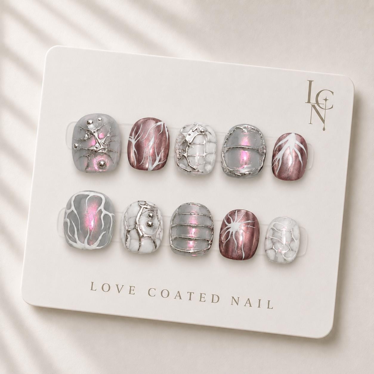 Extra Short Press On Nails, Y2K Nails, Magnetic Cat Eye Nails, Korean Press On Nails, Grey Chrome Nails, Abstract Nails